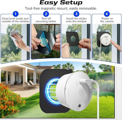 3MP 2K Window Camera for Home Security, Indoor Camera with Outdoor View, Full-Color Night Vision, Human & Vehicle Detection, 24/7 Recording, Easy to Install