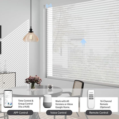 Motorized Sheer Shades with Remote, Automatic Dual-Layered Shades for Windows, Smart Light Filtering Blinds Compatible with Alexa, Custom Size (Light Filtering Drizzle White)