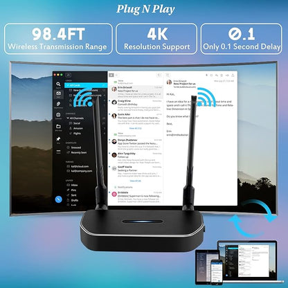 Wireless Hdmi Transmitter and Receiver 4k Kit.One Receiver and Two Transmitter Packages,Switch at Will,Matching Distance 50M VGA Dual Screen Casting Video Audio from PC/Laptop/TikTok to Monitor