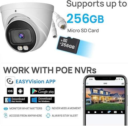 DahuaSecurity 5MP POE IP Turret Camera with AI Human/Vehicle Detection, IP67 Weatherproof, Smart Dual-Light Night Vision, Indoor/Outdoor Dome Camera, Metal Housing, Built-in Mic
