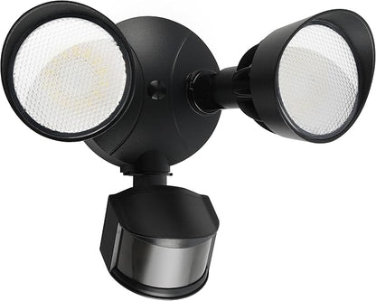 45W 5500LM PIR Motion Sensor Outdoor Lights, Dual Head LED Flood Light, 5000K Daylight, IP65 Waterproof Hardwired Dusk to Dawn Motion Detector Security Light for Outside Garage Yard (Black)