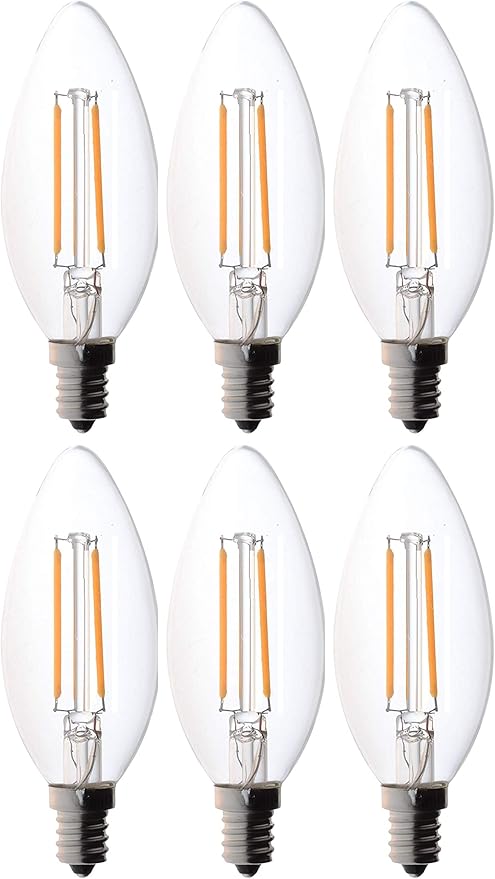 Bioluz LED 4W Filament Candelabra Bulb, E12 Base High Efficiency LED Candle Bulbs, UL Listed, Pack of 6