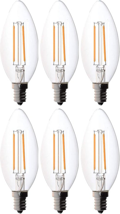 Bioluz LED 4W Filament Candelabra Bulb, E12 Base High Efficiency LED Candle Bulbs, UL Listed, Pack of 6