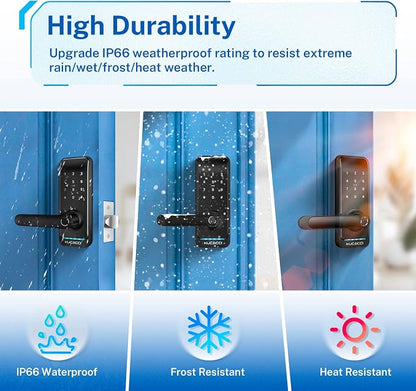 Keyless Entry Smart Lock with Handle: Kucacci Smart Door Lock with Keypad - Digital Fingerprint Lock with Keypad -APP Control for Exterior Door- Easy Retrofit Knob Deadbolt Lever