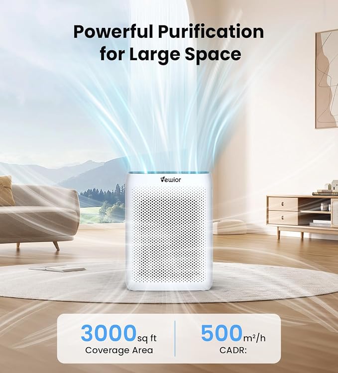 VEWIOR Air Purifiers with Washable Filter for Home Large Room Up to 3000ft²