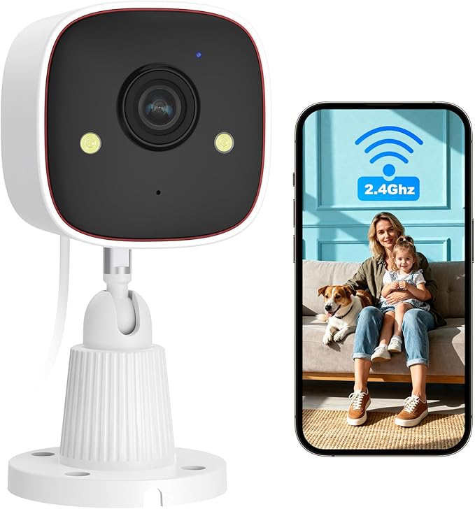 1080P Indoor Security Camera, 2.4GHz WiFi Home Camera for Baby, Pet & Elderly Monitoring, Night Vision, 2-Way Audio, Human Motion Detection, 24/7 Recording