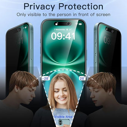 JETech Privacy Screen Protector for iPhone 16 Plus 6.7-Inch, Anti-Spy Tempered Glass Film with Easy Installation Tool, 2-Pack