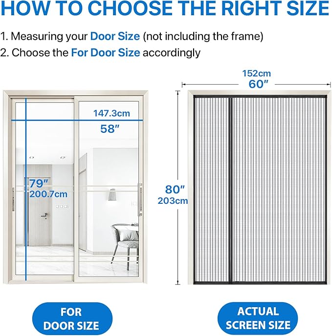 Heavy Duty Door Screen Magnetic Closure, LOVIGA 2024 Thickened Fiberglass Screen Door Mesh, Self Sealing, Left Side Opened, Pets Friendly, Fine Mesh Keep Bugs Out Fit Door Size 58 Inch X 79 Inch