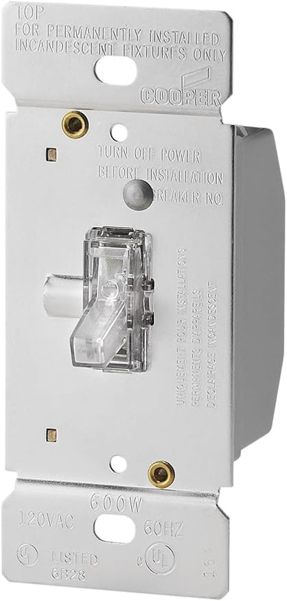 Eaton TI306L-K 600-Watt 120-Volt Single-Pole/3-way Lighted Incandescent/Halogen Toggle Dimmer with Non-Preset