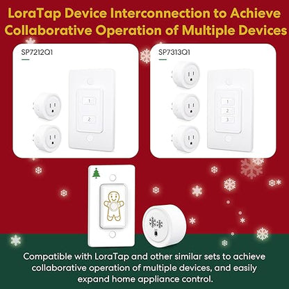 LoraTap Remote Control Outlet (Christmas Tree Light Switch): Wireless Wall Switch – 100ft Indoor Range – On/Off Outlet for Holiday Lights & Small Appliances – Pre-Programmed & No Wiring