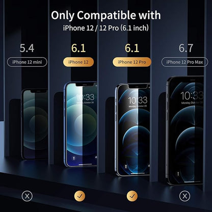 UNBREAKcable Privacy Screen Protector for iPhone 12/ iPhone 12 Pro, Shatterproof Tempered Glass [True 28°Anti Spy] [9H Hardness] [Easy Installation Frame] Black Protector for iPhone 6.1" - 2 Pack