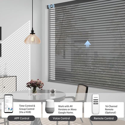 Motorized Sheer Shades with Remote, Automatic Dual-Layered Shades for Windows, Smart Light Filtering Blinds Compatible with Alexa, Custom Size (Room Darkening Black)
