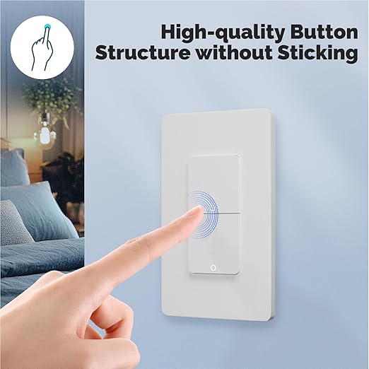 Matter WiFi Smart Light Switches, Netural Wire Required, 2.4GHz Single Pole Switch, Compatible with Alexa Assistant, Remote Control, Voice Control, No Hub Required (2 Way)