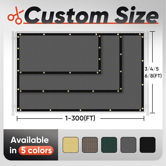 5'X29' Customized Fence Privacy Screen with 90% Blockage Cover Cloth for Pool Yard Patio Dark Grey