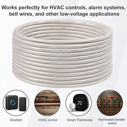 XRDS -RF 18AWG 2 Conductor Thermostat Wire 75FT, Solid Copper, 18 Gauge 2 Wire for Thermostat, HVAC, Heating and Cooling, White Jacket (20FT / 25FT / 30FT / 50FT / 75FT / 100FT)