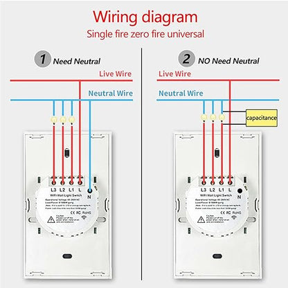 2.4GHz WiFi Smart Wall Touch Light Switch (Glass Panel, Alexa Multi-Control Compatible, Compatible with Multiple Platforms) (Wall Switch 2 Gang)