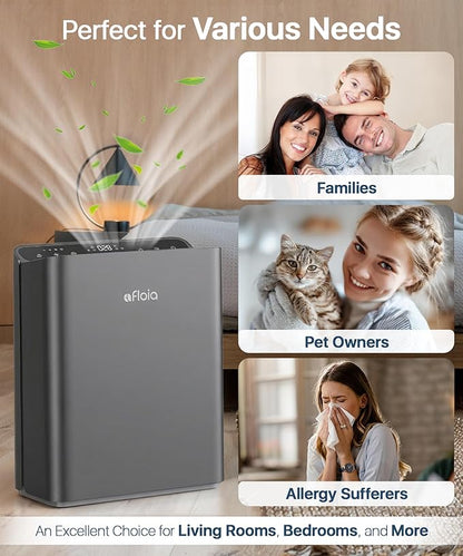 Afloia Air Purifiers for Bedroom - Air Purifiers for Home Large Room Up to 2000Ft², 3-Stage Filter with Laser Air Quality Sensor for Pets Hair Dander Pollen Allergies Dust Mold Odor Smoke, Grey