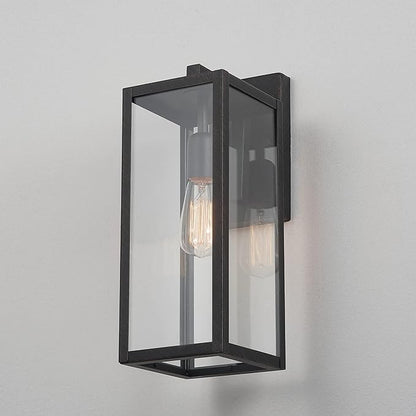 Globe Electric 44837 1-Light Outdoor Indoor Wall Sconce, Brushed Dark Bronze, Clear Glass Shade, Back Porch Lights, Front Patio, Garage Fixture, Exterior Lighting for House