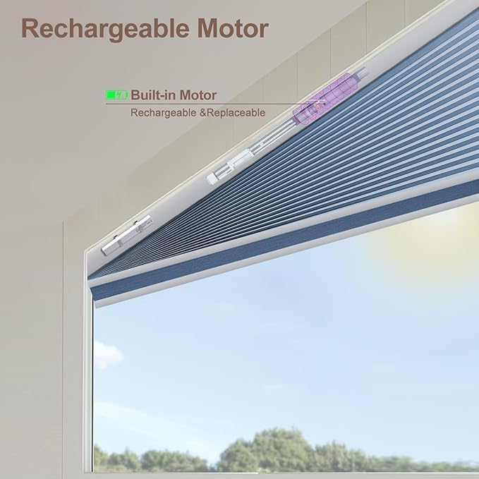 Godark Smart Angled Customized Blackout Honeycomb Blinds Suitable for Trapezoidal/Triangular/Polygonal Windows Motorized Cellular Shades Compatible with Alexa/Google Home/Tuya APP-Blue