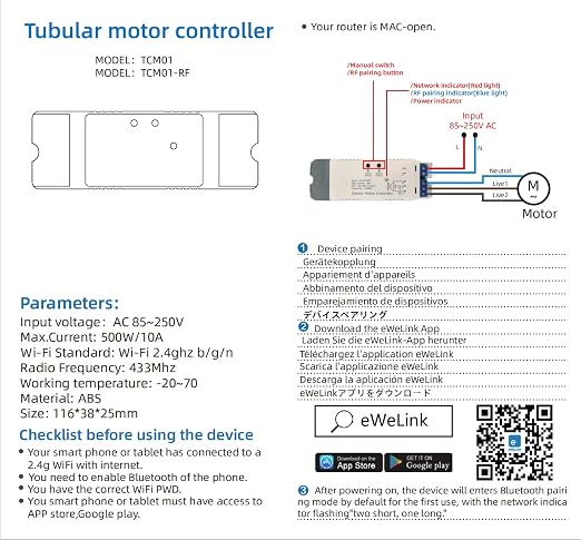 Smart WiFi Relay Switch 10A|Forward/Reverse Motor Controller|Compatible with Alexa & eWeLink|for Linear Actuator, Electric Curtain, Garage Door AC85-250V|Compatible with Alexa