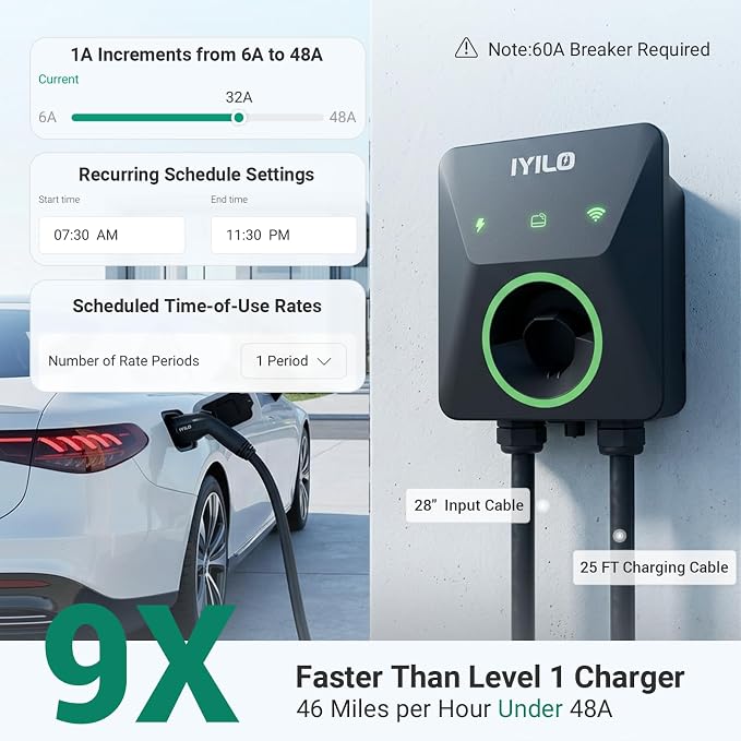 Level 2 EV Charger, 48Amp/11.5KW/240V, UL 2594, ETL & Energy Star