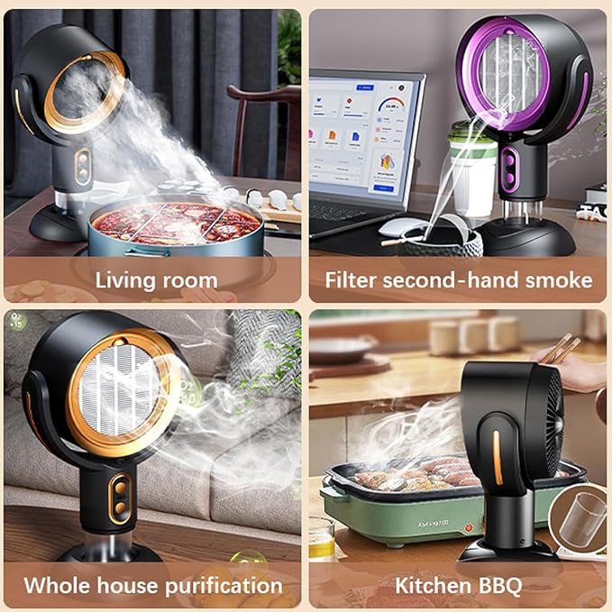 Portable Smoke Fan for Smoking Indoors, Rechargeable Smoke Eliminator for Home Smoking, Air Purifier with Removable Filter, Household Desktop Range Hood for Cooking (Purple, Charging)