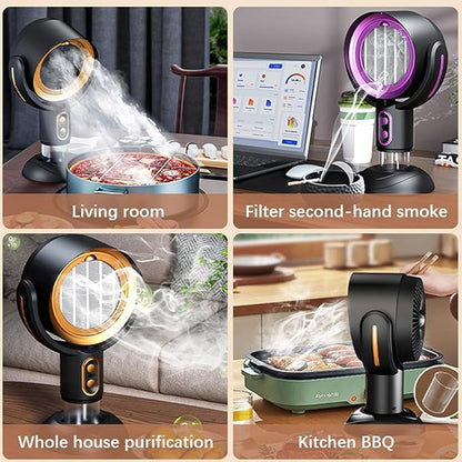 Portable Smoke Fan for Smoking Indoors, Rechargeable Smoke Eliminator for Home Smoking, Air Purifier with Removable Filter, Household Desktop Range Hood for Cooking (Purple, Charging)