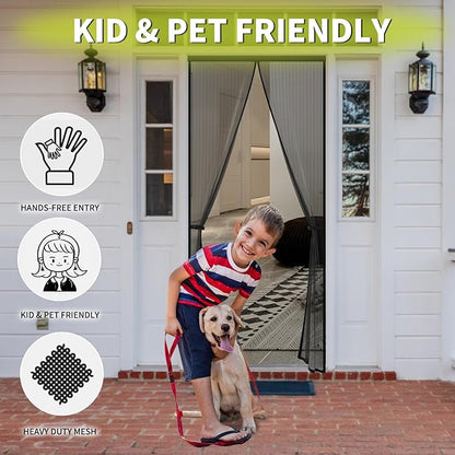 Magnetic Screen Door - Fits Door Opening 36 x 84 in, Actual Screen Size 38"x85", Hands Free Mesh Partition, Heavy Duty Curtain Keeps Bugs Out, Frame Hook & Loop, Pet and Kid Friendly