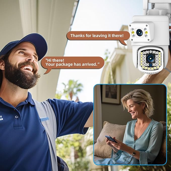 Dual Lens Outdoor PTZ Security Camera,4MP WiFi Surveillance Camera with Night Vision, Motion Detection, Human Tracking & Detection, 355°View, SD/Cloud, 24/7 Record, White,