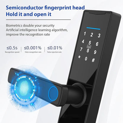 Tuya Smart Lock - Fingerprint & Keypad Door Lock with Handle - Electronic Deadbolt - Compatible with Tuya APP