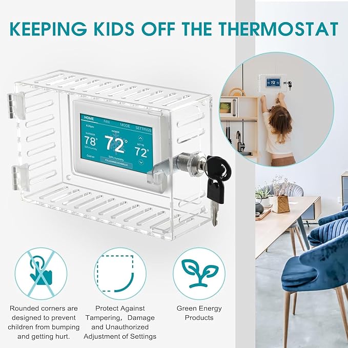SUTINE Thermostat Lock Box, Transparent, Rectangle-1 Pcs, Universal, Wall Mount, HVAC Control, Smart Thermostat Guard, Clear Lock Box, Ac Thermostat 1 Pack