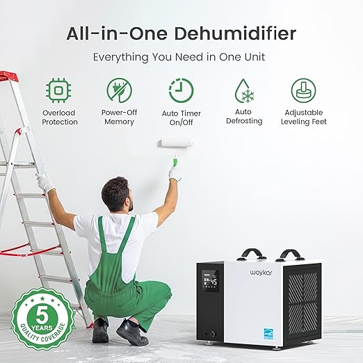 Waykar 70 Pint Energy Star Crawl Space Dehumidifier with Pump, Commercial Dehumidifier for Basements and Home, for Spaces up to 5000 Square Feet, Smart Humidity Control - 5-Year Quality Coverage