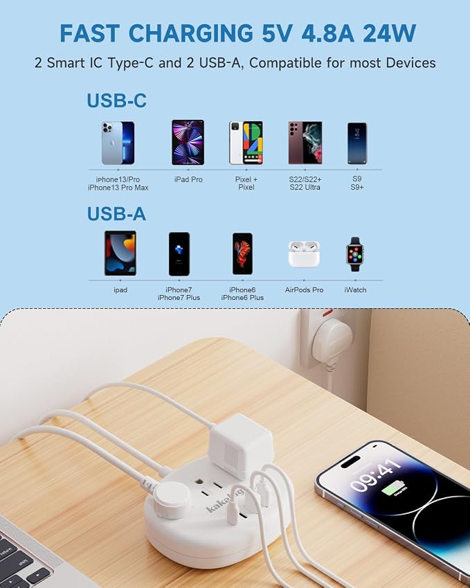 UK Adapters for Travel(13A), 3FT UK Power Strip