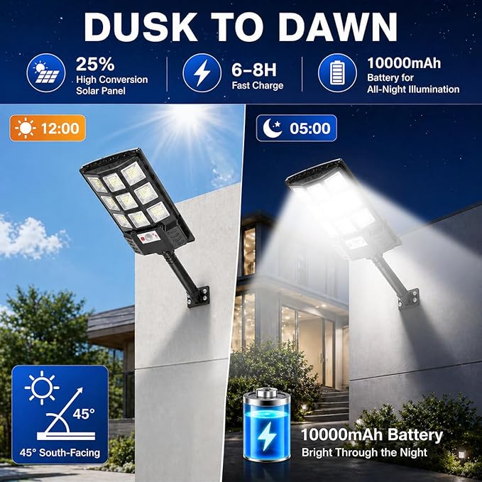 Sunwish 4 Pack Solar Lights Outdoor 6500K Solar Street Lights Outdoor, Solar Dusk to Dawn Outdoor Lights with RemoteControl, Motion Sensor IP66 Waterproof Flood Lights for Garden Yard Parking Lot