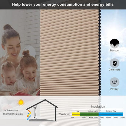 Changshade Cordless Blackout Cellular Shades for Indoor Windows, Custom Size Black Out Honeycomb Blinds Room Darkening Thermal Insulated 1.5" Cell Easy Install for Bedroom, Bathroom, Nursey, Brown