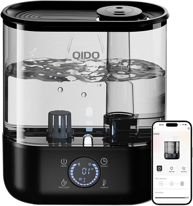 COMHOMA Top Fill Humidifiers for Bedroom, 5L Tank for Large Room, Easy to Fill & Clean, 28dB Quiet Cool Mist Air Humidifier for Home Baby Nursery & Plants, Touch/APP/7-color Nightlight, 36H, Black