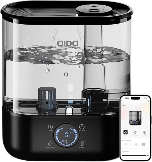 COMHOMA Top Fill Humidifiers for Bedroom, 5L Tank for Large Room, Easy to Fill & Clean, 28dB Quiet Cool Mist Air Humidifier for Home Baby Nursery & Plants, Touch/APP/7-color Nightlight, 36H, Black