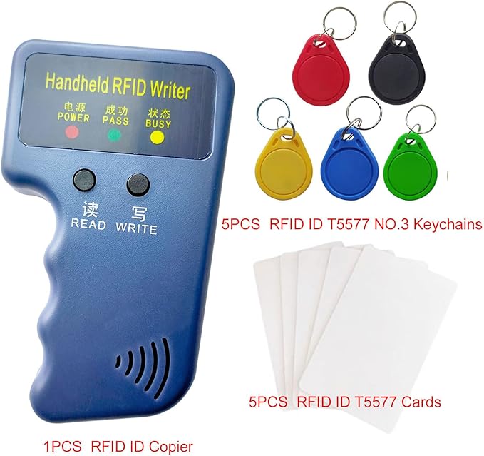 RFID Handheld 125khz Copier RFID Smart ID Card Duplicator Used for T5577 +5pcs T5577 NO.3 Keychains +5 T5577 Cards