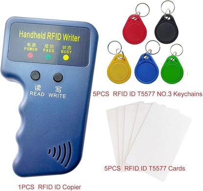 RFID Handheld 125khz Copier RFID Smart ID Card Duplicator Used for T5577 +5pcs T5577 NO.3 Keychains +5 T5577 Cards