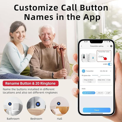 CallToU Wi-Fi Wireless Caregiver Pager Call Button for Elderly at Home, APP Emergency Alert Fall Help System for Seniors, Patients/Disabled Monitoring at Home (Black 4+1)