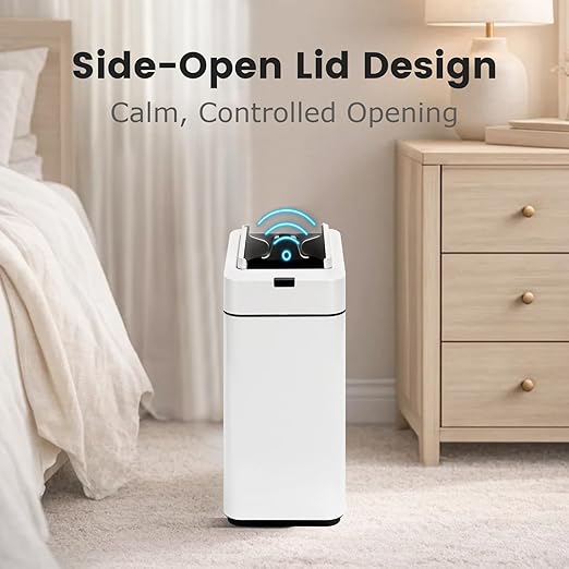 SYNCVIBE Sensor Trash Can with Butterfly Lid 2.6 Gallon Rectangular Automatic Garbage Can, Stainless Steel Trash Bin, Slim Waterproof Wastebaskets with Lid Soft Close for Under Counter, White
