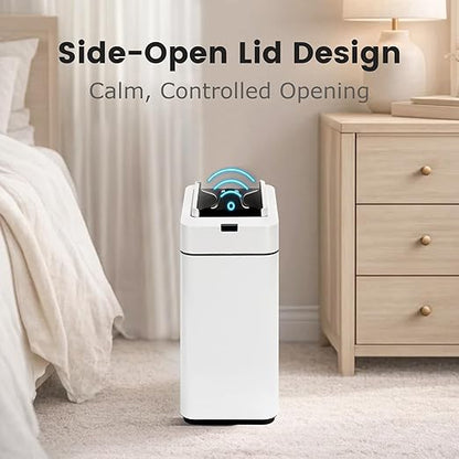 SYNCVIBE Sensor Trash Can with Butterfly Lid 2.6 Gallon Rectangular Automatic Garbage Can, Stainless Steel Trash Bin, Slim Waterproof Wastebaskets with Lid Soft Close for Under Counter, White
