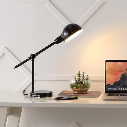 JONATHAN Y Curtis Task Lamp 20.25" Industrial Metal Adjustable USB, Black | Vintage Style, Dome Shade, LED Bulb Included, Perfect for Home Office or Nightstand