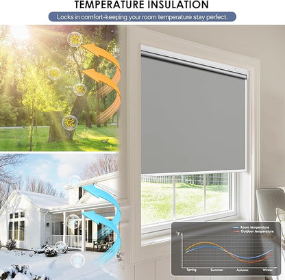 Motorized Roller Blinds with Remote Control & Solar Panel - 100% Blackout Smart Blinds, Automatic, Cordless, Electric Shades - Compatible with Alexa - Grey, 48" W x 72" H