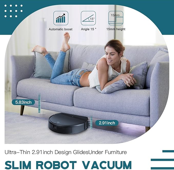 Kilgone Robot Vacuum Cleaner, Set Schedule, Automatic-Recharge, Quiet,Slim, Robotic Vacuum Tangle-Free, Ideal for Pet Hair/Carpet/Hard Floor