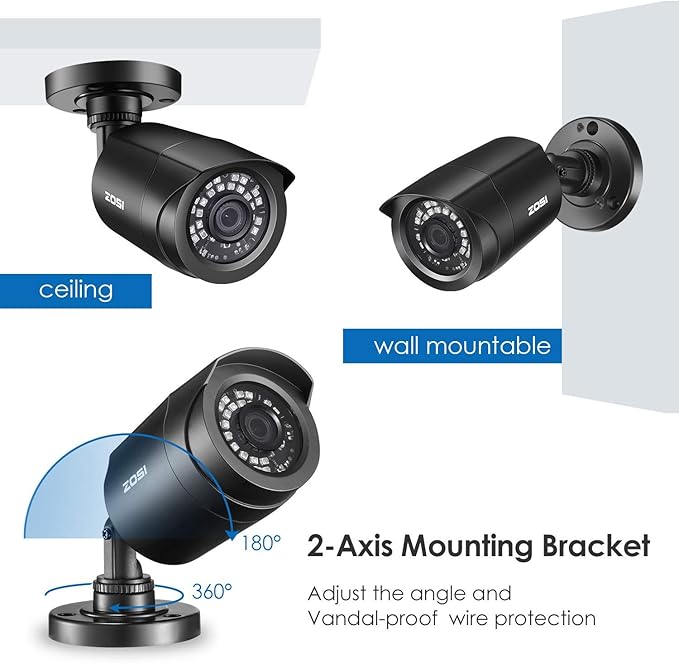 ZOSI 1080P 4 Pack HD TVI Security Cameras, 80ft Night Vision, Outdoor Indoor Weatherproof Bullet Camera for 1080P/5MP/4K HD TVI Analog CCTV DVR System (Renewed)