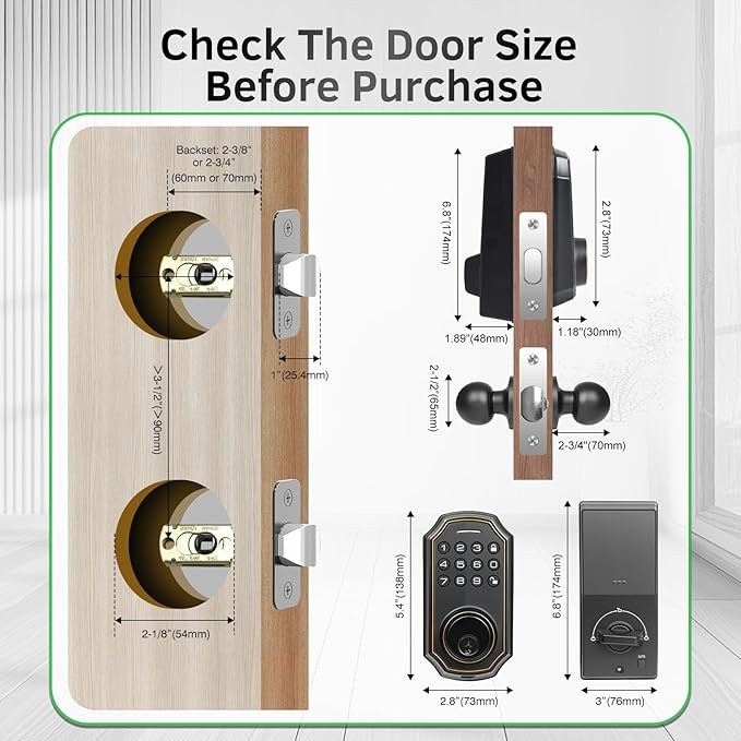 Smart Keyless Entry Door Lock with 2 Knobs,Front Door lock Handle Set,Electronic Digital Keypad Deadbolt,Auto Lock,50 User Codes,Voice Prompts,Anti-Peeking Password,Home, Apartment,Satin Nickel