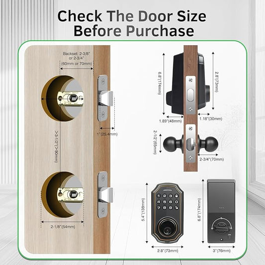 Smart Keyless Entry Door Lock with 2 Knobs,Front Door lock Handle Set,Electronic Digital Keypad Deadbolt,Auto Lock,50 User Codes,Voice Prompts,Anti-Peeking Password,Home, Apartment,Satin Nickel