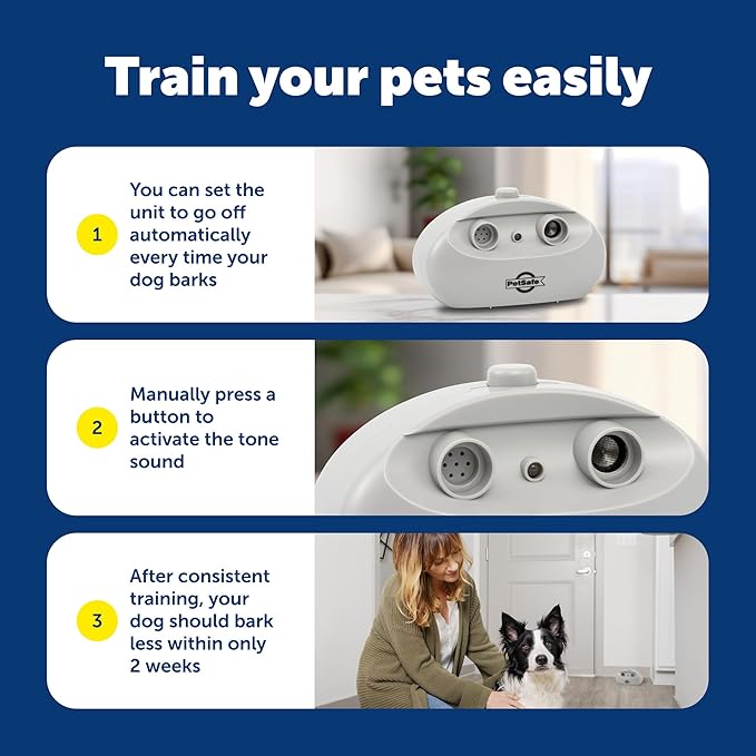 PetSafe Indoor Ultrasonic Dog Bark Control - No Collar Needed - Up to 25 ft Range - Anti-Bark Pet Training System - Automatic with Manual Trainer Button