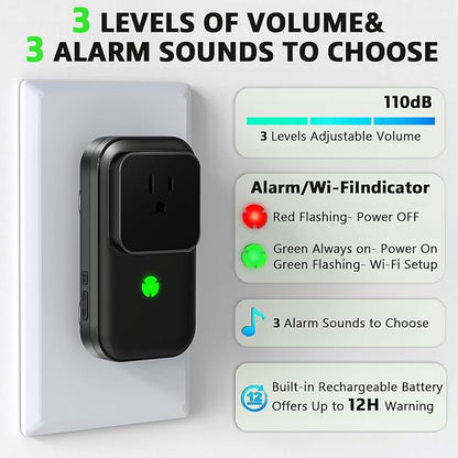 Power Failure Alarm WiFi, Freezer Power Outage Alarm with App Notifications & Loud 110dB & 3 Sirens, Smart Home Power Monitoring for GFCI Trips, Refrigerator, Sump Pumps, Aquarium